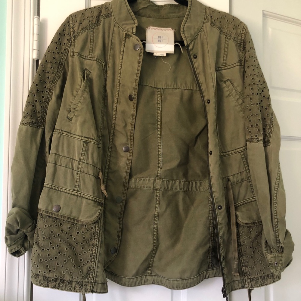 Anthropologie Olive Eyelet Jacket